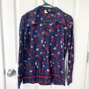 Vintage 1970s floral blouse top shirt womens